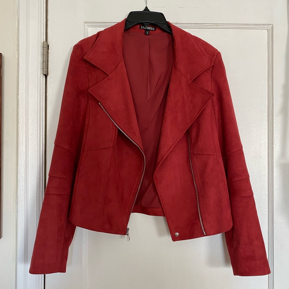 Crimson Red Soft Suede Moto Jacket